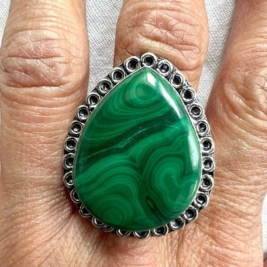 925 Heart Portal Malachite Swirl Ring 9