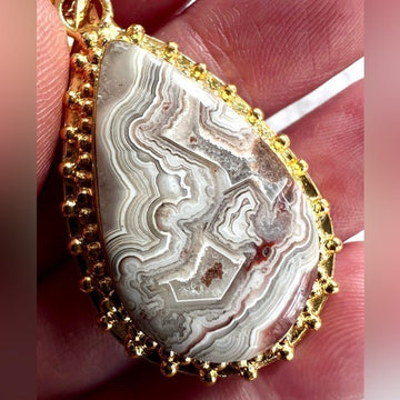 18k Gold Overlay Crazy Lace Agate Pendant Necklace