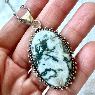 925 Tree Agate Moss Dendrite Pendant Necklace