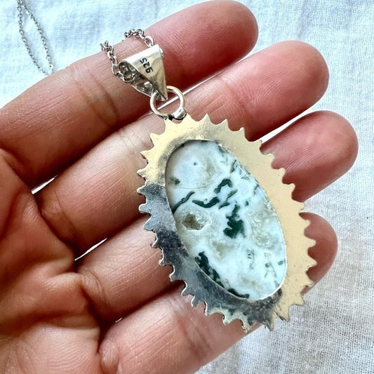 925 Tree Agate Moss Dendrite Pendant Necklace