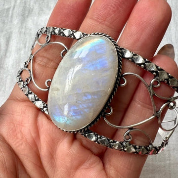 925 OMG Ethereal Rainbow FLASH MOONSTONE Cuff Bracelet