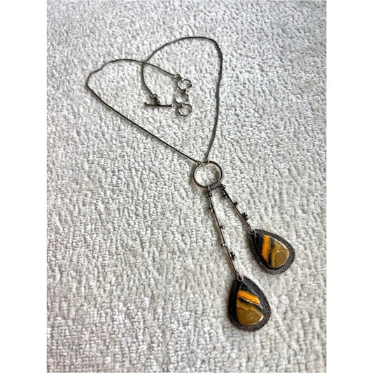 925 Balanced Energy Bumble Bee Jasper Lariat Style Necklace