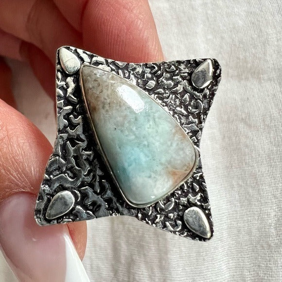 925 Pale Caribbean Larimar OOAK Ring 9.5