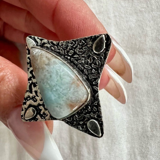 925 Pale Caribbean Larimar OOAK Ring 9.5