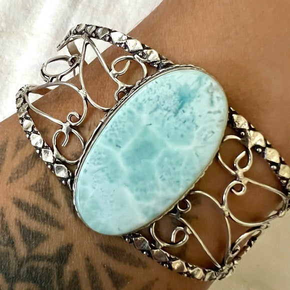 925 Ocean Blue Caribbean LARIMAR Cuff Bracelet