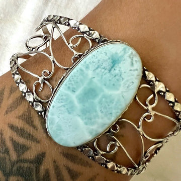 925 Ocean Blue Caribbean LARIMAR Cuff Bracelet