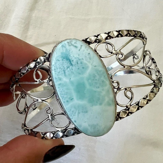 925 Ocean Blue Caribbean LARIMAR Cuff Bracelet