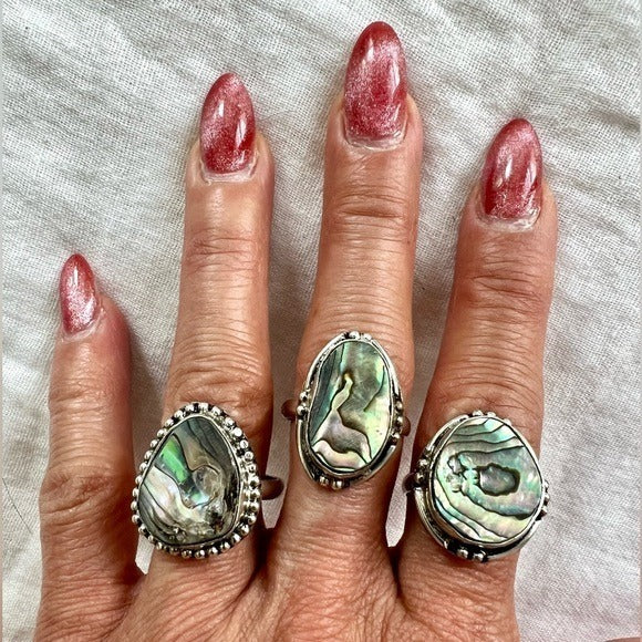 925 You Choose! Iridescent Abalone Shell Ring 8.5