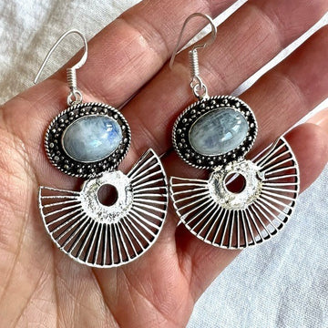 925 Eccentric Vintage Style Moonstone Boho Earrings