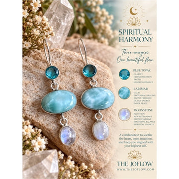 925 Spiritual Harmony B Larimar, Flash Moonstone + Swiss Topaz Earrings
