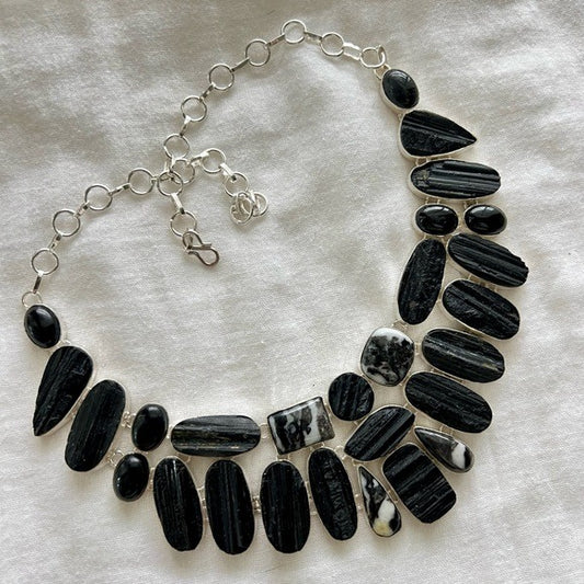 925 RAW Black Tourmaline + Buffalo Jasper GODDESS Necklace