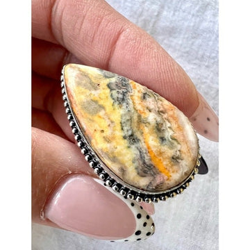 925 Playful Bumble Bee Jasper Teardrop Ring 7.5