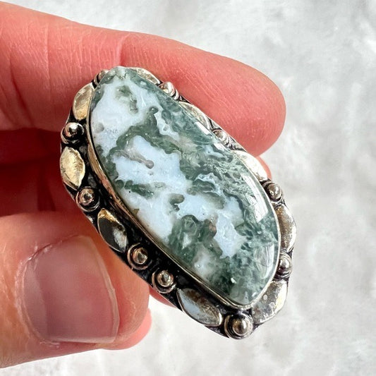 925 TREE Moss Agate Earth Ring 11