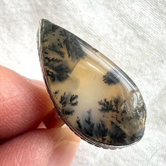 925 Golden Dendritic Agate Dendrite Ring 6.75