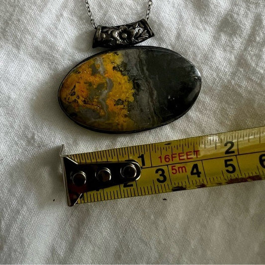 925 Quantum Bumble Bee Jasper Antiqued Pendant Necklace