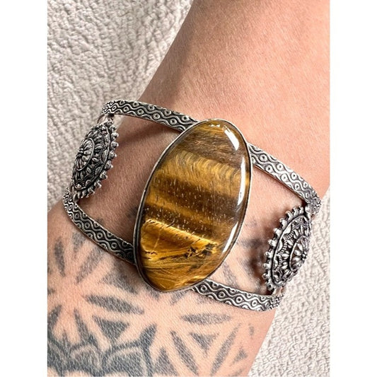 925 Solar Chakra Raw TIGERS EYE Cuff Bracelet