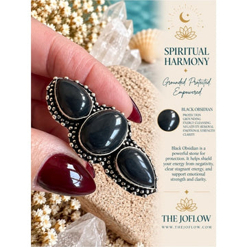 925 Spiritual Protection Black Obsidian Long Ring 5