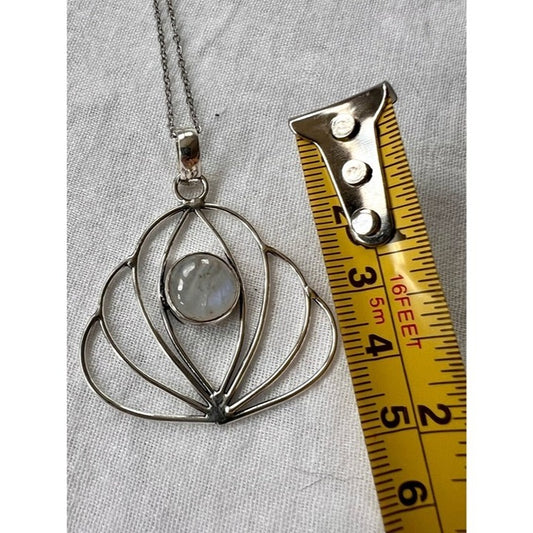 925 Namaste Lotus Rainbow Flash Moonstone Necklace Pendant