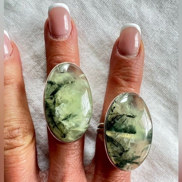 925 Heart Chakra Prehnite w/ Epidote Ring 6, 8