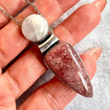925 Love + Peace Rhodonite & Moonstone Pendant Necklace