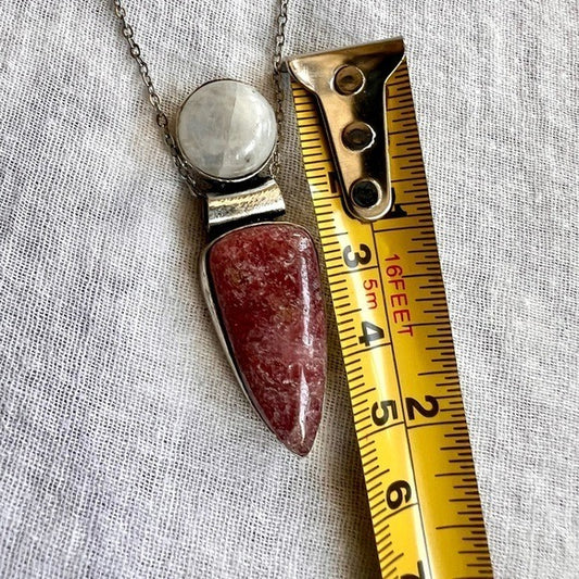 925 Love + Peace Rhodonite & Moonstone Pendant Necklace
