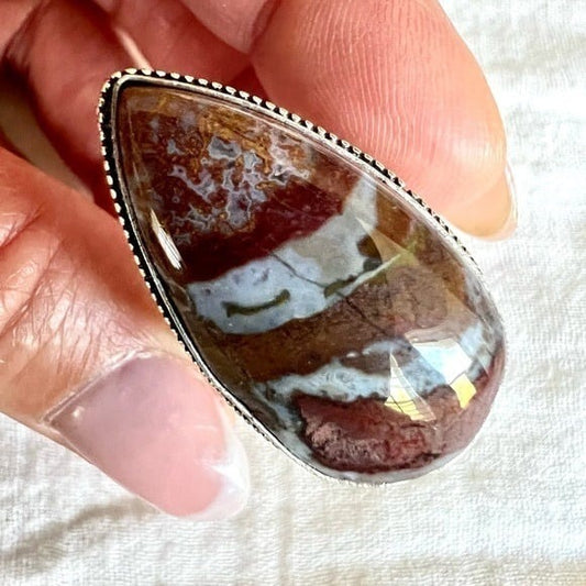925 Confidence! Red Moss Agate Stacked Ring 8
