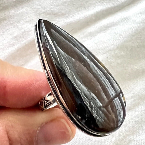 925 Gorgeous Shiny Large Tigers Eye Ring 9.25