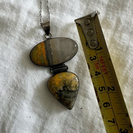 925 Antiqued Bumble Bee Jasper Pendant Necklace