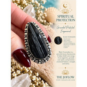 925 Spiritual Protection RAW Black Tourmaline Ring 8.5