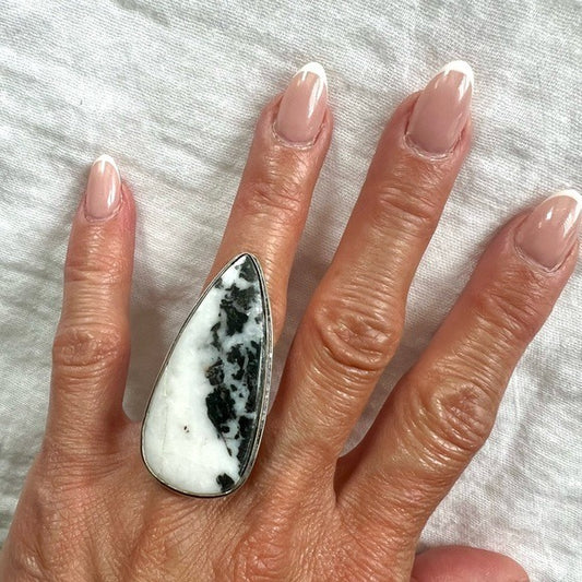 925 HUGE Wild Buffalo Jasper Teardrop Ring 5.5