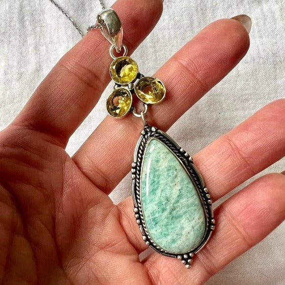 925 Amazonite + Citrine Peace Necklace Pendant