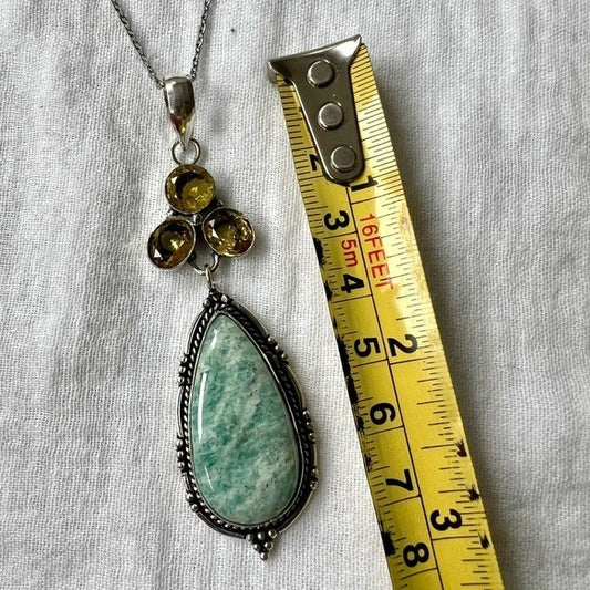 925 Amazonite + Citrine Peace Necklace Pendant