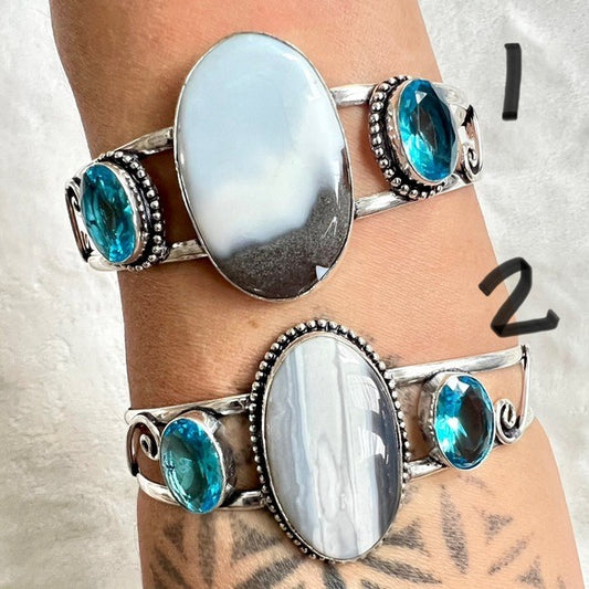 925 Owyhee Opal + Swiss Blue Topaz Cuff Bracelet