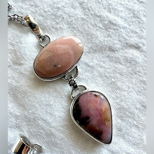 925 Pink Peruvian Opal Pendant Necklace