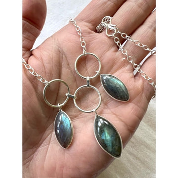 925 Elegant Flash Labradorite Three Pendant Necklace
