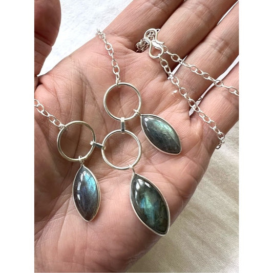 925 Elegant Flash Labradorite Three Pendant Necklace