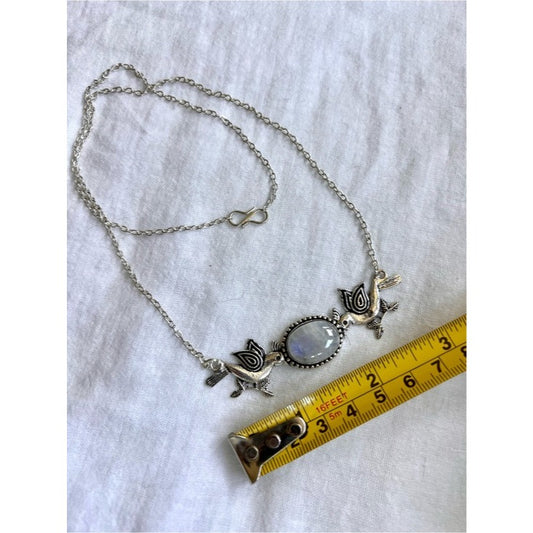 925 Peace Dove Rainbow Flash Moonstone Pendant Necklace Birds