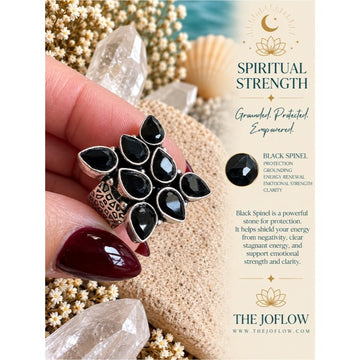 925 Spiritual Strength Black Spinel Art Deco Ring 10.75 - 11