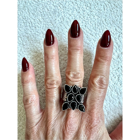 925 Spiritual Strength Black Spinel Art Deco Ring 10.75 - 11