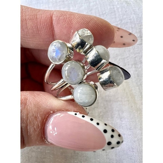 925 Rainbow Flash Moonstone Multi Stone Ring 9.5-10