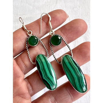 925 Unconditional LOVE Malachite Long Earrings