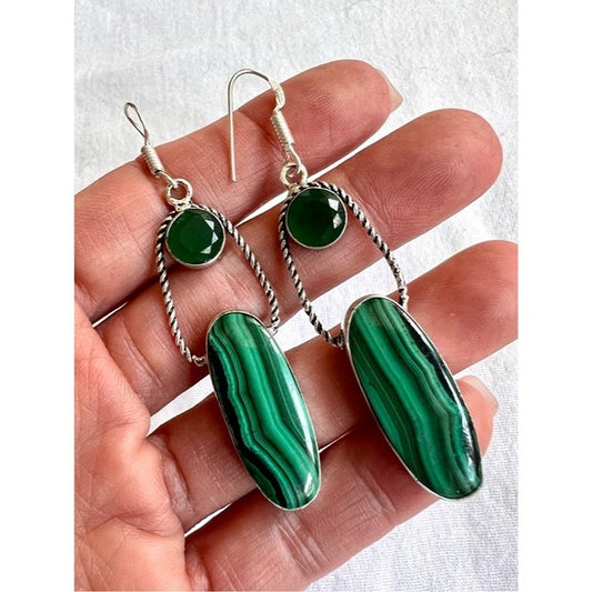 925 Unconditional LOVE Malachite Long Earrings