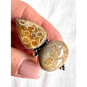 925 MASSIVE Petoskey Stone Fossil Ring 8.25