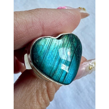 925 Sea Blue Ocean Flash Labradorite HEART Ring 8