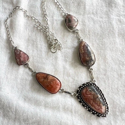 925 Stunning! Rhodochrosite Necklace w/ PYRITE!