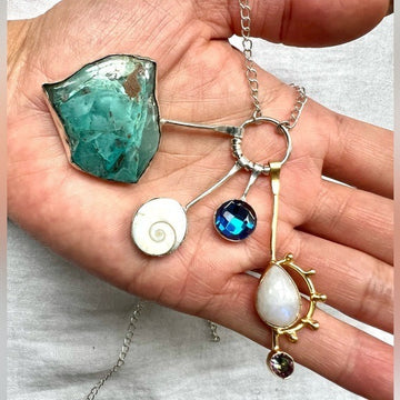 925 + 14k Quantum Quattro, Shivas Eye + Moonstone! Charm Necklace Pendant