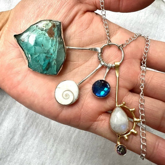 925 + 14k Quantum Quattro, Shivas Eye + Moonstone! Charm Necklace Pendant