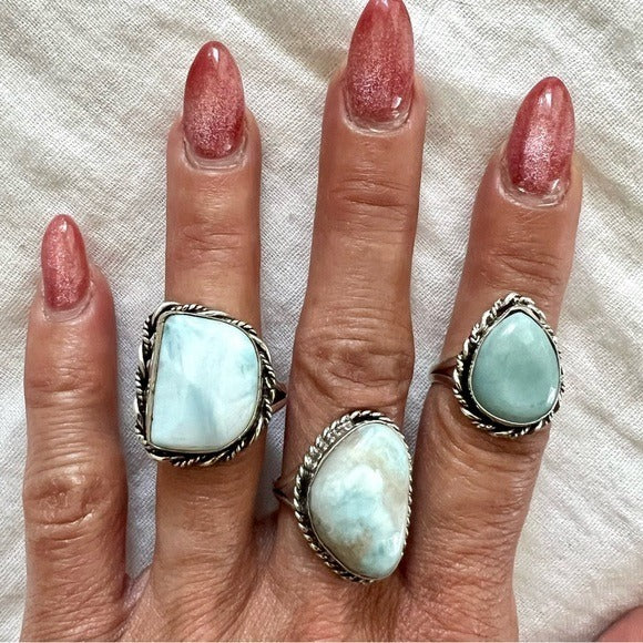 925 You Choose! Calming Caribbean Larimar  Ring 8