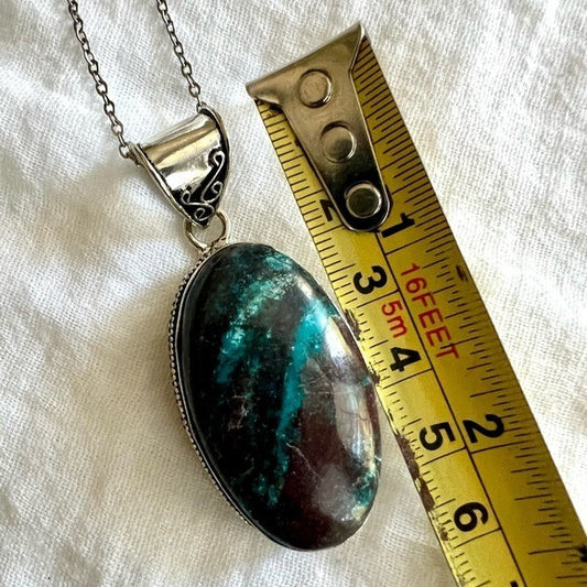 925 Truth Stone Ornate Chrysocolla Necklace Pendant
