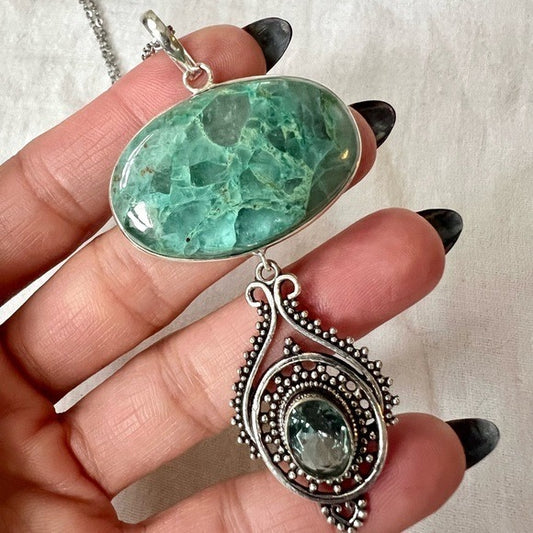 925 Quantum ⚡️Quattro + Blue Topaz Pendant Necklace